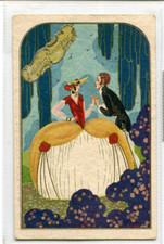 Frohes neues Jahr Wald Romantik Ballkleid Postkarte veröffentlicht 1935 Ostende Belgien