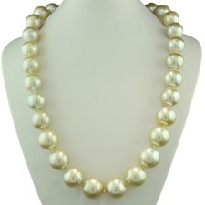 Südseeperlen Collier 13-15 mm feine Perlen Champagner-Ton helles Gold, neu