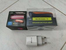 LED Fahrradbeleuchtung Fahrradlicht Licht Set USB Akku Klingel Lautsprecher