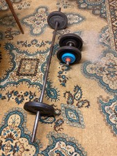 Langhantel 150cm, 2 Kurzhanteln, 14 Gewichte (100kg), Fa. Berg, Vollmetall 