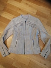 Comma Damen Lederjacke Western Fransen Grau Leder Jacke Gr.34 XS