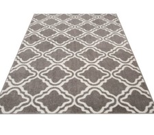 Hochflorteppich grau weiß 80 x 150 cm Teppich  warm und weich gemustert