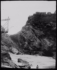 Glas magische Laterne Rutsche TINTEGEL VOM STRAND C1910 FOTO CORNWALL WINDE 