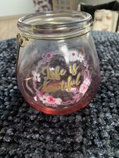 Windlicht Teelicht Kerzenglas Life Is Beautiful Rosa Blumen Laterne Henkel Gold