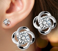 925 Silber Zirkonia Blume Ohrschmuck kristall Ohrstecker Ohrringe 
