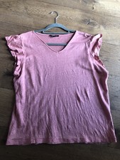 Hübsches T-Shirt in altrosa aus 100 % Leinen, mit Volantärmeln, Gr. 42/44