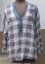 DESIGUAL Tunika-Bluse weiß blau rot kariert Blumen Jeansdetail Gr M/L TOP