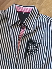 Neuwertige, gestreifte Bluse - Gr. 40 - Anthrazit/Weiß/Pink -