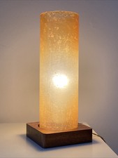 Vintage Mid Century Holzlampe 1960er Jahre orange Fiberglas Raketenschirm