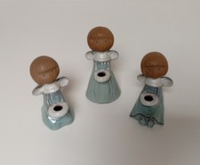 Porzellan-Engel mit Kerzenhalter 3er-Set hellblau mit braun makellos