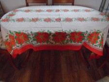 "VINTAGE GROSSES POINSETTA STOFF WEIHNACHTEN TISCHTUCH - 55"" X 92" 