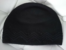 Damen Mütze Wolle Angora Strick doppellagig schwarz Strass Neu