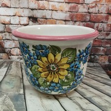 Großer Übertopf Ulmer Keramik Majolika Höhe 20 cm weiß blau gelb grün rosa 