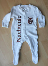 Schlafanzug Pyjama Strampler Einteiler Nachteule weiß braun 3-6 Monate 62 68