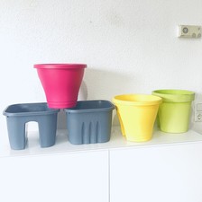 5 Stück Blumentopf Balkongeländer Grau Pink Gelb Grün Neu Zustand je 5Liter elho