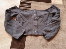 Off Shoulder Top Gr. S Grau Cropped Ballonärmel