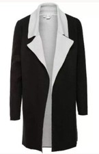 Wolle Mantel Lang Jacke Beige Creme Schwarz 38      NEU