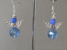 Blau Jade, Kristall & funkelnd Strass Weihnachten Engel Sterling Silber Ohrringe