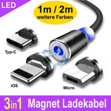 Ladekabel für Samsung Handy USB C Typ-C Micro iPhone Huawei Xiaomi Magnet LED