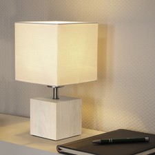 LED Tischleuchte Holzleuchte Design Stoff Schirm Eiche weiß Holz T119