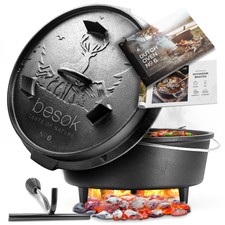 besøk® Dutch Oven Feuertopf [ca. 6 Liter] BBQ gusseiserner Kochtopf