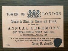 1857 Tower of London Ticket für die jährliche Waschen der Löwen ** (siehe Foto's))