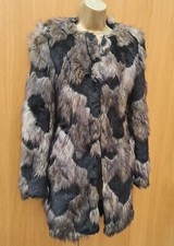 10-12 UK Karen Millen Schwarz Multi auf Trend Longline Kunstfell Mantel Jacke Blazer