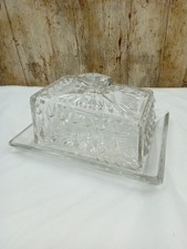 Vintage große Diamant-Facettenform klares Glas Käsegeschirr mit Tablett - kein Schaden