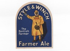 Style & Winch, Maidstone - Farmer Ale - sehr altes großes Bieretikett - siehe Scan