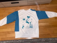Pullover Gr XL Weiß Blau Aufdruck Korea Japan Style Layered Look Oversized Sweat