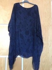 Made in Italy Oberteil Top ärmellos mit transparenten Überwurf blau Seide