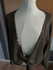 Strickjacke Wolljacke Cardigan Jacke Bolero khaki Pailletten Gr. 42 