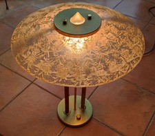 Tischlampe Messing mit Strukturglas, stufenlos dimmbar