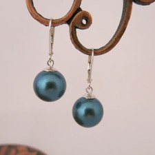 Ohrringe 925er Silber in Petrol aus MuschelkernPerlen Rund 12mm,TOP Geschenk