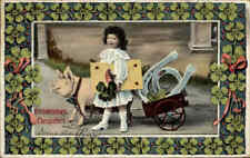 NEUJAHR 1912 Kind Hufeisen und Glücksschwein, AK gelaufen nach Bretnig-Hauswalde