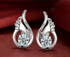 Engel Flügel Ohrringe 925 Sterlingsilber Ohrstecker Ohrschmuck Zirkonia Strass
