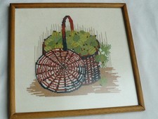 Kreuzstich Stickbild Herbst Kürbis & Co Handarbeit 26x28 gerahmt Holzrahmen