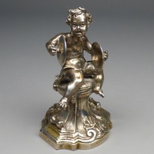 Silber Figur Putto musizierend Putti mit Becken massives 800er Silber Antik