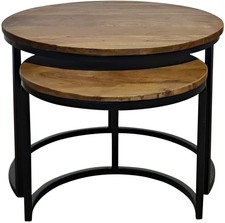 2er Set Tisch Rundtisch Couchtisch Nussbaum massiv 55 cm B-Ware 41976