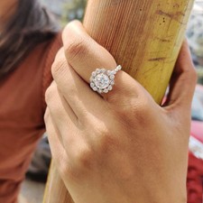 2,21 KT RUNDER MOISSANIT DIAMANT GRA ZERTIFIZIERT 14K WEISSGOLD ÜBER RING B1003