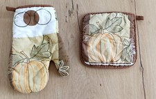 Set Topflappen Ofenhandschuhe Topfhandschuhe Kochhandschuhe braun Kürbis Herbst