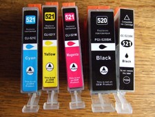 5 Druckerpatronen 520 521 für Canon IP3600  MP540 MX860  cyan black gelb magenta