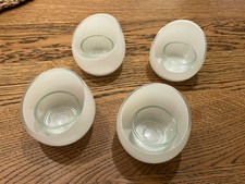 4x Stück Design Teelichthalter Glas Weiß Oval Rund Schräg
