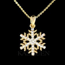 Gold T Schneeflocke mit Swarovski Kristall Schnee Xmas Urlaub Halskette Schmuck