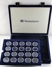 Große dunkelblaue Münzbox mit extra Tablett, bietet 32 Münzplätze + 12 Kapseln