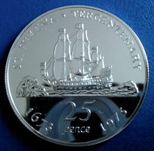 ST HELENA: 1973 25p Krone ""Tercentenary"" 0,925 silberproof, Kappe, Zertifikat, ausgezeichnet