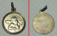 Alter Anhänger Schutzengel Echt Silber 935 vergoldet - 14mm ⌀