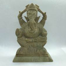 ॐ Ganesha Figur Speckstein Handgeschnitzt Yoga Glücksbringer Elefant Antik ॐ