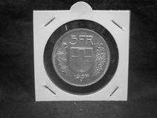 Silbermünze - Schweiz 5 FR 1937 B "Confederatio Helvetica" im Rähmchen  SH8574