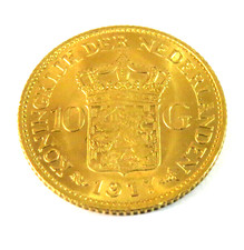 Goldmünze Niederlande 10 Gulden 1917,  Wilhelmina I. - 6,71 g - 900er Gold, Vz